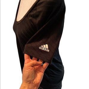 Adidas Women’s Short Sleeve Lightweight Loose Fit Sheer Striped Scoop Neck Top